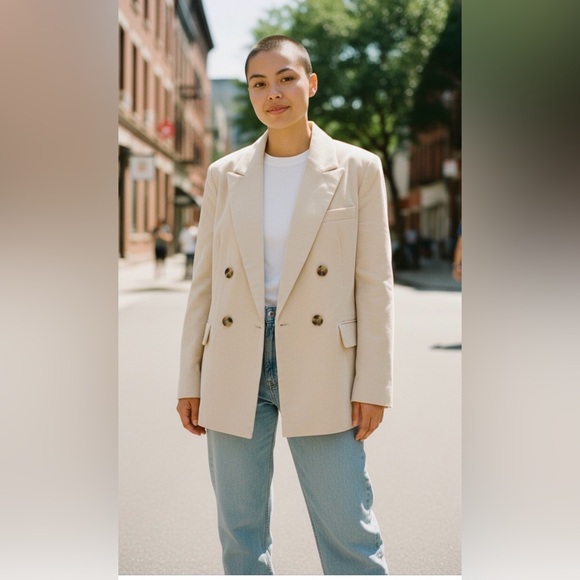 Maelys Jackets & Blazers - NWT Maeve by Anthropologie Women's Cream Double-Breasted Blazer Size:8P